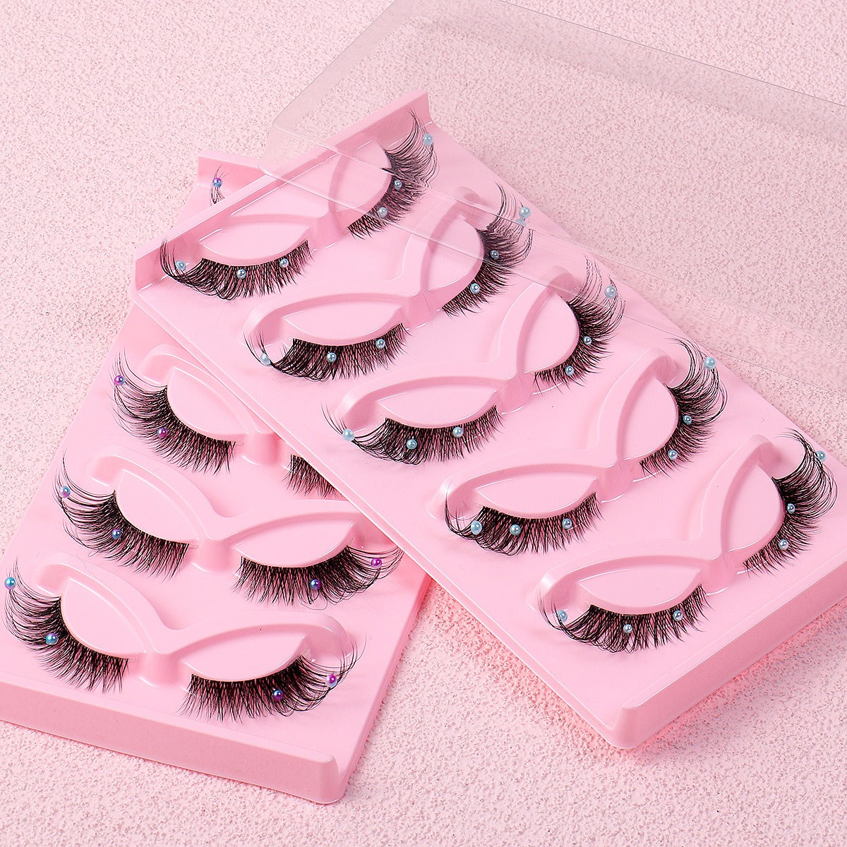 Clear Band Corner Foxy Winged Cat Eye 3D Strip Lashes Silk Party Full False Eyelash Vegan Faux Mink Eyelash With Diamond Pearl